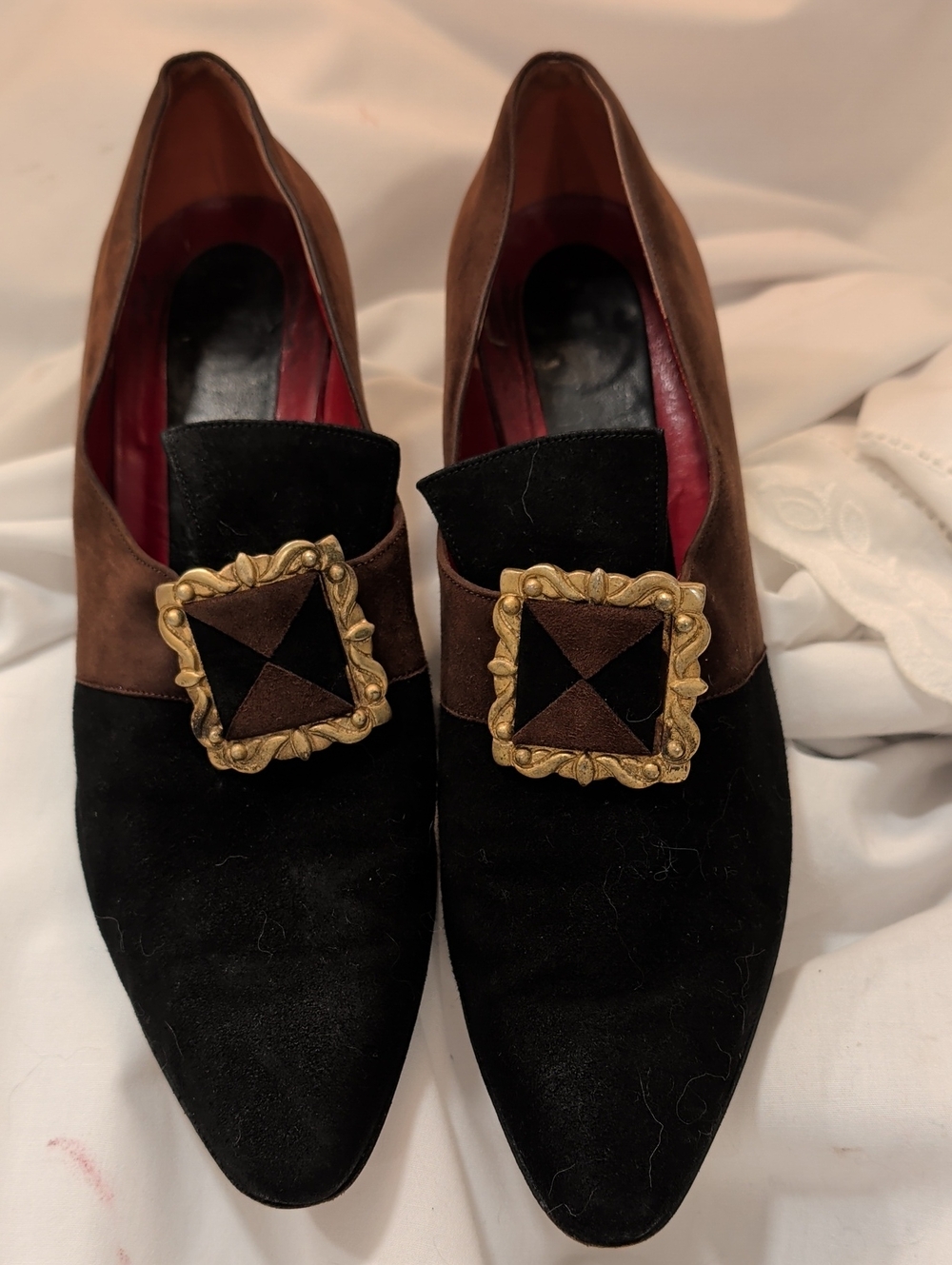 Vintage Charles Jourdan Black & Brown Suede 2.5 " Heels Witch Costume